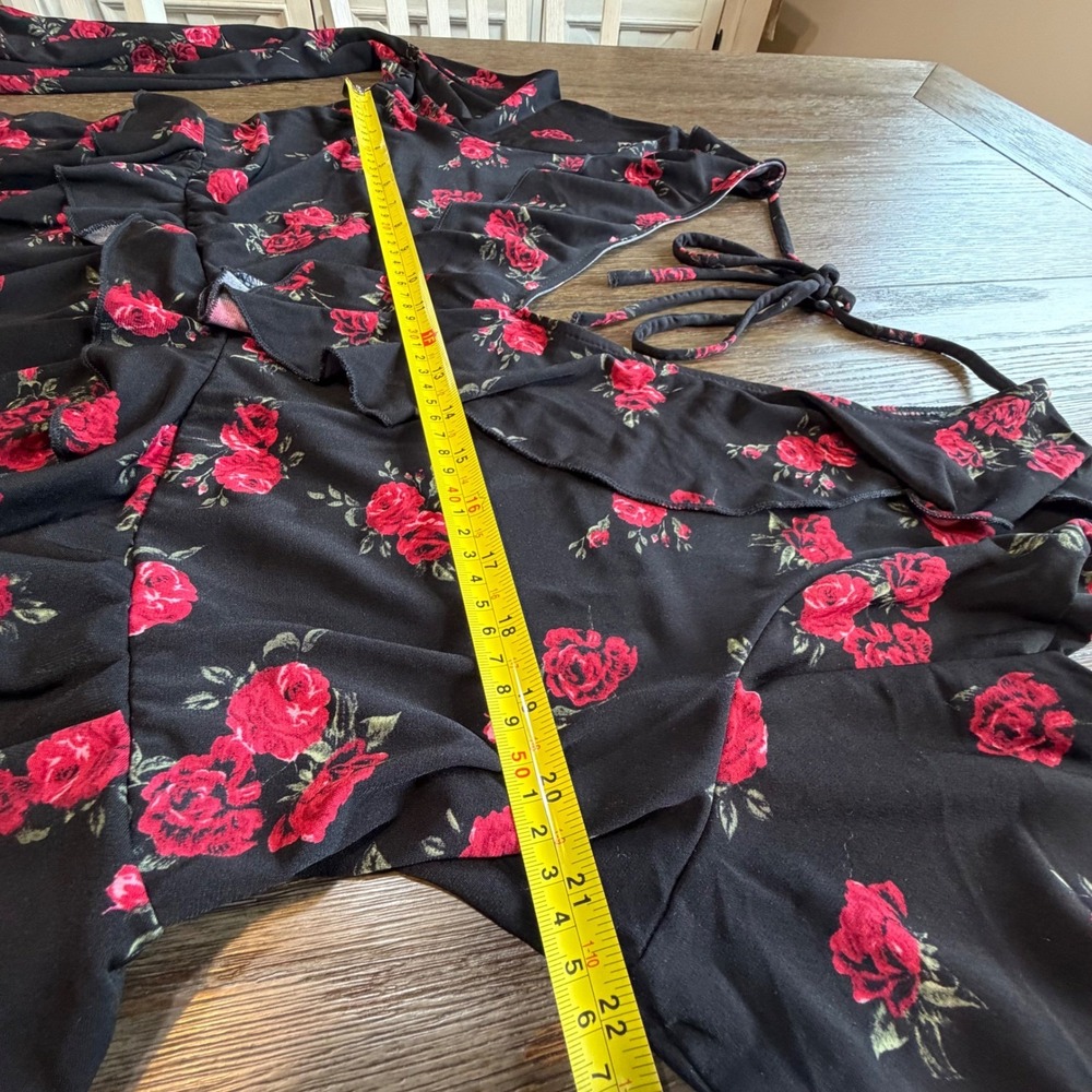 Torrid Black Red Rose Floral Jersey Knit Ruffle V-Neck Skater‎ Dress Plus 18/20 - Picture 4 of 10